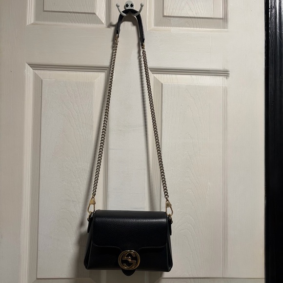 Gucci Crossbody Black Dollar Leather Interlocking GG Chain Bag - Picture 5 of 17